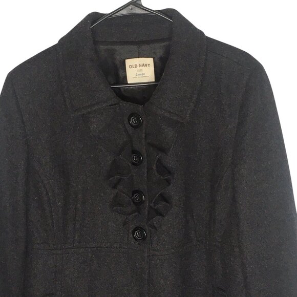 Old Navy Wool Blend Coat Women Large Gray  Ruffle Pockets Button Up Jacket - Picture 1 of 12